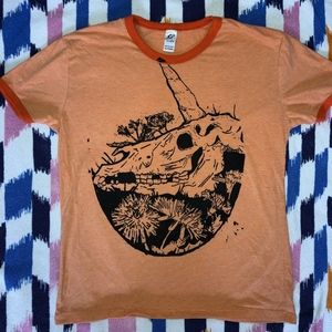 Hand printed Unicorn Skull Orange T-shirt